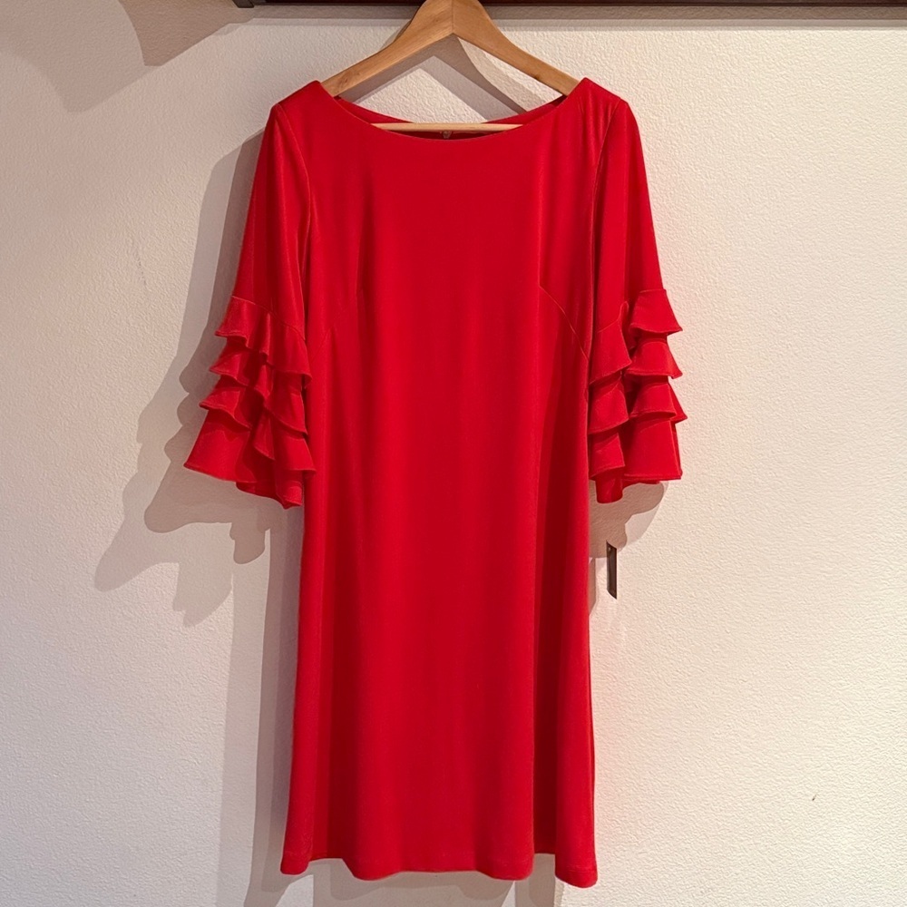 🆕 Gabby Skye Tiered Ruffle Sleeve Mini Dress, Cherry Red, Size 10